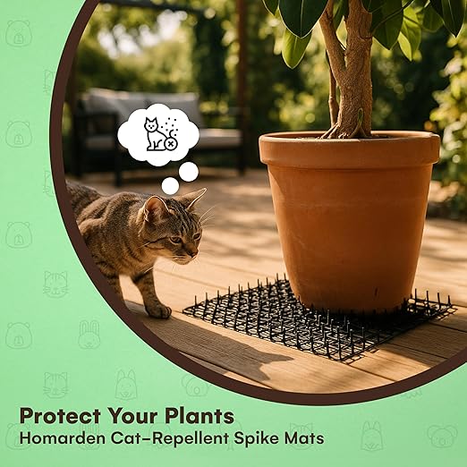 Homarden Cat Repellent Mat – Indoor/Outdoor Scat Mat to Keep Cats Away from Plants, Furniture & Garden – Black Mat with Spikes for Humane Deterrent – Pet-Safe, Flexible Design (Pack of 2)