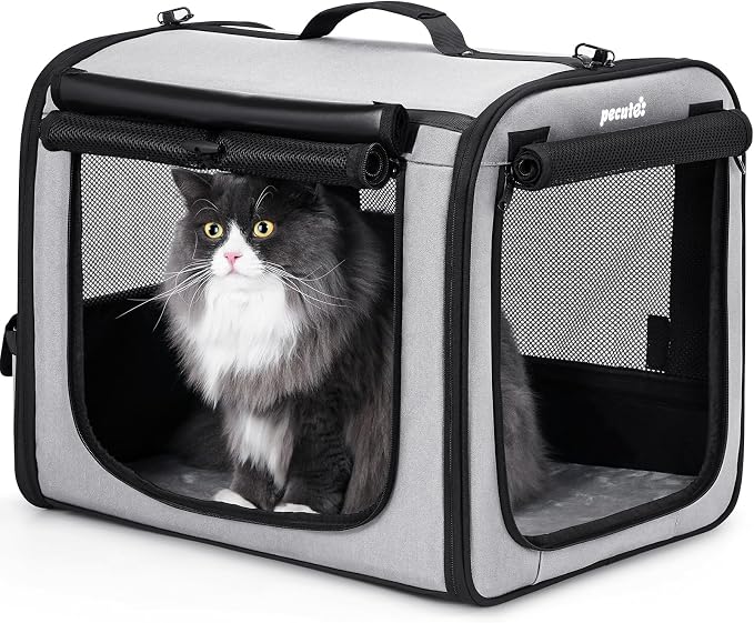 Dog Car Carrier Light Weight 19.7×16.9×14.8in, Foldable Dog Carrier, Gray | Easy to Assemble, Portable and Breathable Pet Carrier, Suitable for Indoor and Outdoor Use, Dog Travel Crate with Curtain