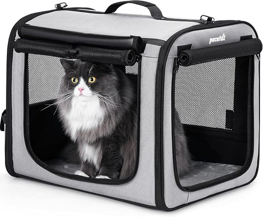 Dog Car Carrier Light Weight 19.7×16.9×14.8in, Foldable Dog Carrier, Gray | Easy to Assemble, Portable and Breathable Pet Carrier, Suitable for Indoor and Outdoor Use, Dog Travel Crate with Curtain