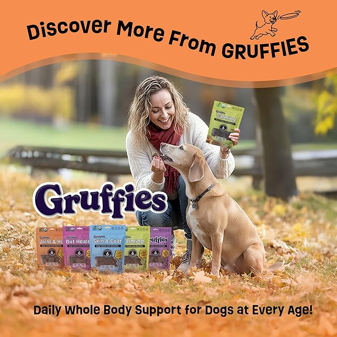 Gruffies Organic Hip & Joint Dog Treats Natural Joint Supplement for Dogs with Turmeric & Ginger, Healthy Peanut Butter Treats for Mobility, Vet Approved, Non-GMO, Made in Canada, 6 oz (Pack of 6)
