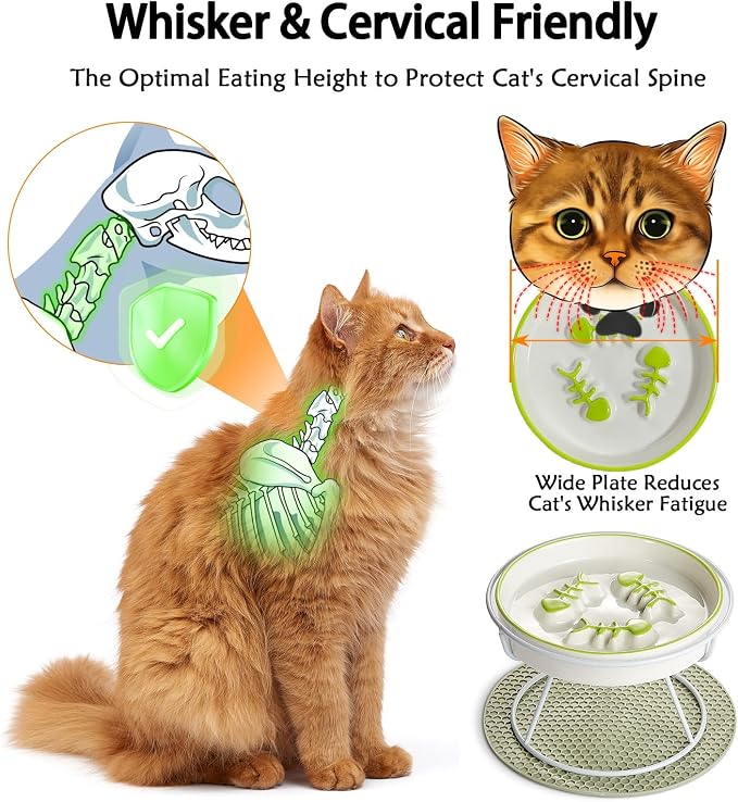 Raised Cat Dog Slow Feeder Bowl with Stand, Cat Slow Bowl for Wet Food and Dry Food, Stop Vomit and Choking, Slow Down Eating Speed, Ceramic Elevated Slow Cat Bowls, Whisker Friendly Pet Puzzle Feeder