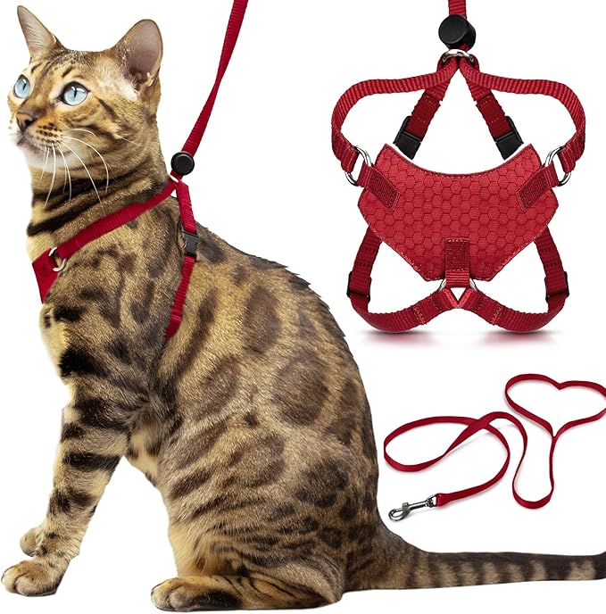 Houdini™ Escape Proof Cat Harness and Leash (Red, XL) | Adjustable walking vest with 6ft lead, breathable mesh, secure snug fit, lightweight for travel, hikes and daily adventures