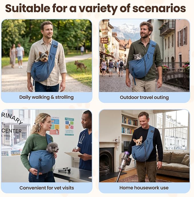 Dog Sling Carrier for Small Dogs & Cats,Pet Carrier Sling Bag with Adjustable Straps,Comfortable & Secure Travel Crossbody Bag for Puppies Up to 19lb,Airline Approved pet Carrier (Royal Blue)