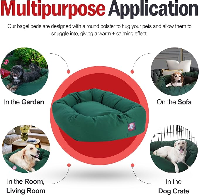 Majestic Pet 52 Inch Bagel Calming Dog Bed Washable – Cozy Soft Round Dog Bed with Spine Support for Dogs to Rest their Head - Fluffy Donut Dog Bed 52x35x11 (Inch) - Round Pet Bed X-Large – Green | Cozy Soft Fluffy Donut Pet Bed with Spine Support for ...