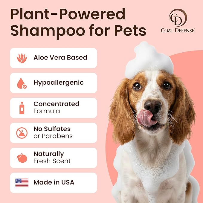 COAT DEFENSE Sensitive Skin Dog Shampoo | Made in USA | Hypoallergenic Dog Shampoo for Allergies, Itching & Odor | Gentle Shampoo for Dogs | 8 oz Concentrate to 32 oz