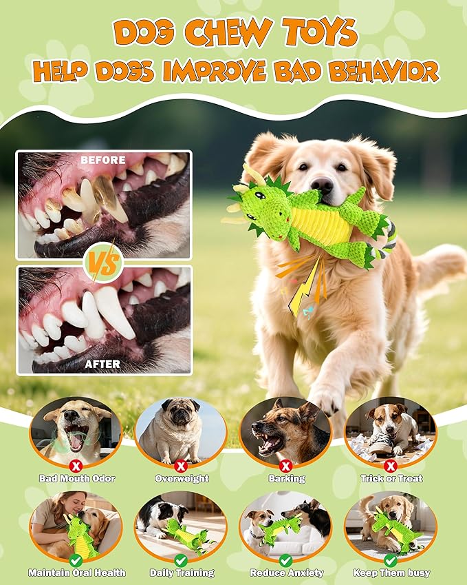 Jeefome Interactive Squeaky Dog Chew Toy,Plush Dog Rope Toys for Small Medium and Large Dogs,Tug of War Dog Toys to Keep Them Busy,Training Reward Gift,Teeth Cleanin