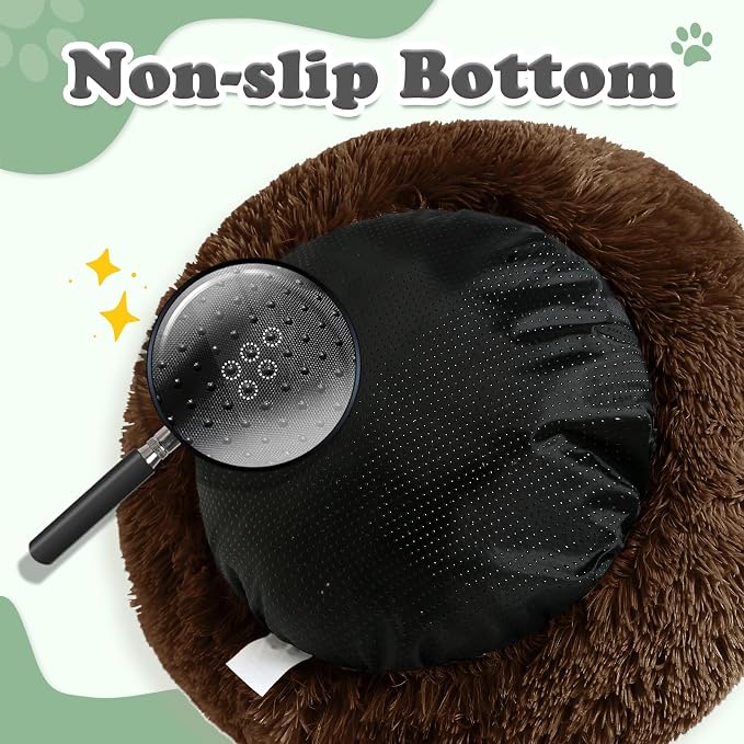 JOLLYVOGUE Dog & Cat Bed, Calming Anti-Anxiety Pet Bed for Small Dogs, Fluffy Donut Cushion for Small and Medium Pets (23")