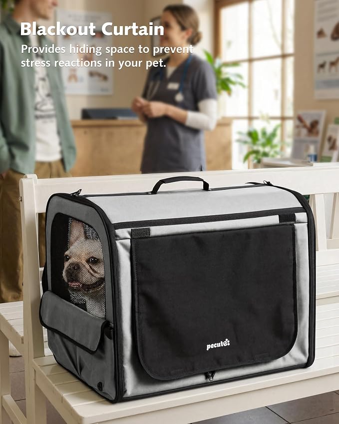 Dog Car Carrier Light Weight 24×17.7×20.5in, Foldable Dog Carrier, Gray | Easy to Assemble, Portable and Breathable Pet Carrier, Suitable for Indoor and Outdoor Use, Dog Travel Crate with Curtain