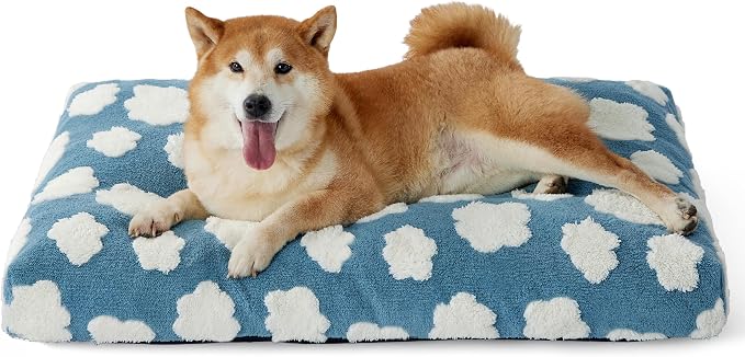 LE SURE Cute Aesthetic Dog Bed for Crate,Jacquard Thick Pet Pillow 35x22 | Shredded Chopped Foam,Modern Plush Crate Cushion Gift for Large Dog, Waterproof Washable Cover, Nonslip Bottom, Blue