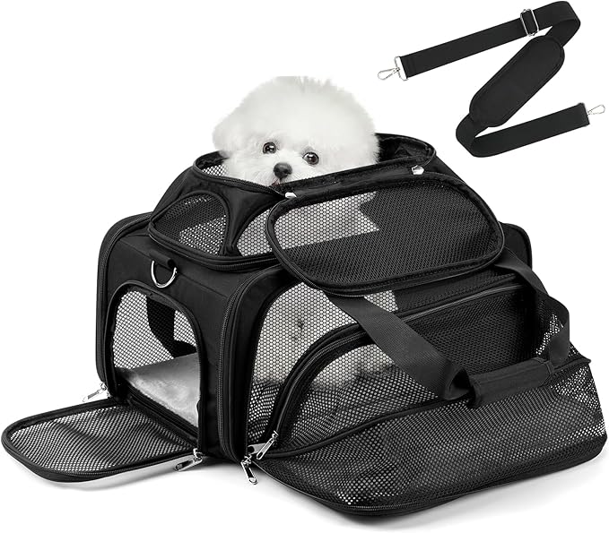 pidipiti 17x11x9.5 Soft-Sided pet Carrier,for Extra-Small Dog or Medium cat | top and 1 side Expandable,for Alaska Hawaiian Southwest Airline ,TSA Approved,with 2 pockets,zipper lock,leakproof
