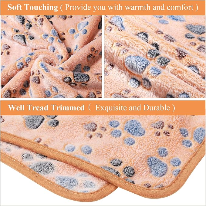Tatuo 4 Pack Fleece Dog Blankets for Puppy Cats Multi-Size Sleep Mat for Pet Guinea Pig Soft Washable Warm Crate Bed Puppy Teething Toys Print Pattern Blanket Indoor(Mixed Color,41 x 30 Inch,Paw)