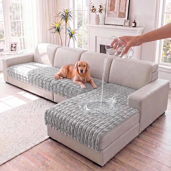 FUANGUI 2 Pack Waterproof Couch Cover for Dogs for Sectional Sofa | Washable Pet Couch Covers for Pets, Non Slip 2 PCS L Shaped Sofa Slipcover, Sofa Covers for 3 Cushion Couch Sofa Pet Friendly