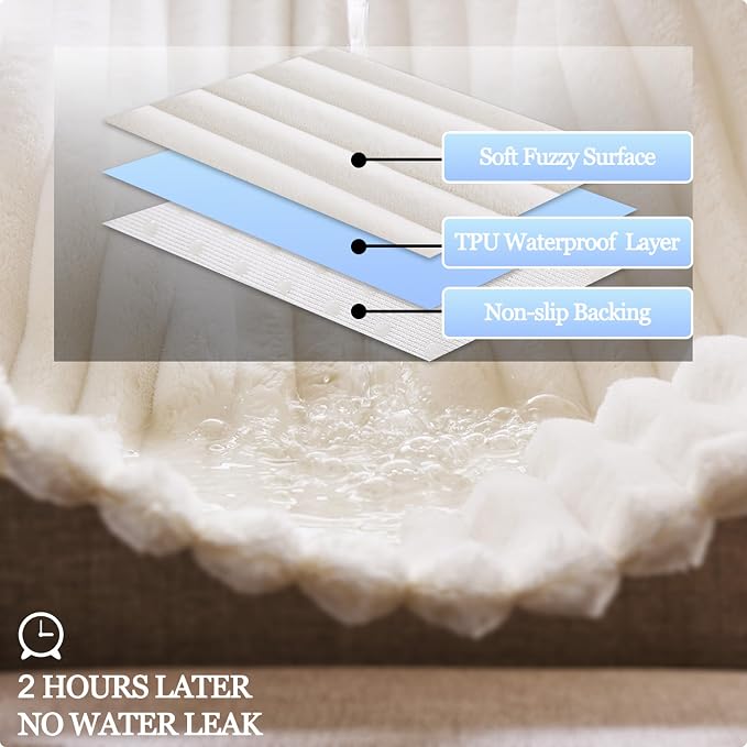 Dual Non-Slip Couch Cover for Dogs Waterproof, Fuzzy Soft Pet Couch Covers for Sofa 3 Cushion, Pet Friendly Soft Dog Bed Covers Sofa Cover Washable (White, 33" x 95" 1 Pack)