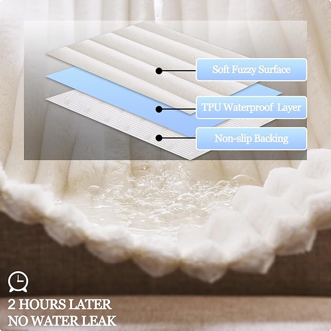 Dual Non-Slip Couch Cover for Dogs Waterproof, Fuzzy Soft Pet Couch Covers for Sofa 3 Cushion, Pet Friendly Soft Dog Bed Covers Sofa Cover Washable (White, 33" x 85" 1 Pack)