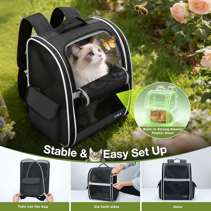 Lekereise Dog Carrier Backpack for Small Medium Large Dogs Cats up to 25 lbs, Breathable Pet Backpack Carrier with 3 Entrances, Collapsible Cat Backpack Carrier, Travel Hiking Puppy Backpack