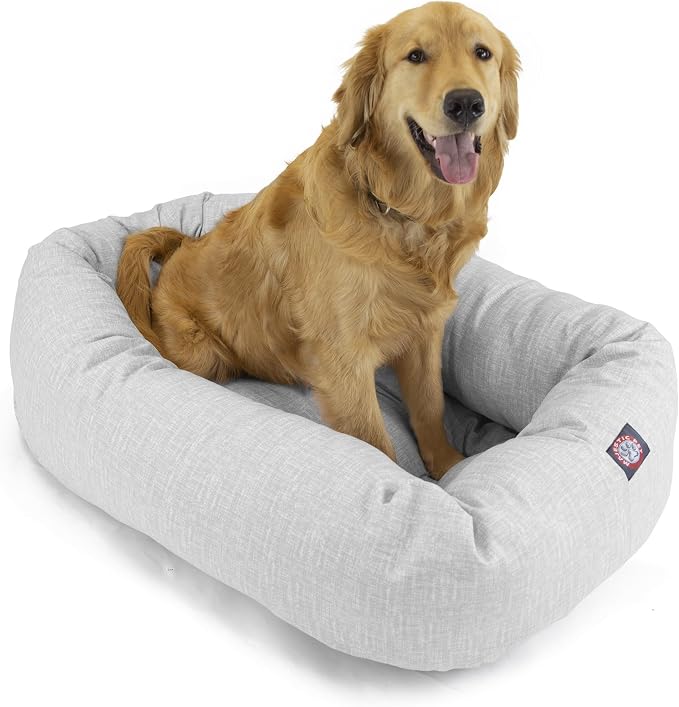 Majestic Pet Bagel Calming Dog Bed, 52 Inch X-Large, Round, Washable, Gray | Cozy Soft Fluffy Donut Pet Bed with Spine Support for Head Rest – Anti-Anxiety Comfort for Puppies & Dogs, 52x35x11 Inches