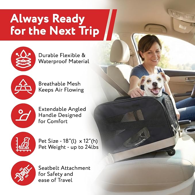 dbest products Rolling Pet Carrier with Wheels Airline Approved - TSA Dog Cat Carrier for Airplane Travel - Wheeled Pet Carrier 18x12x20 for Pets up to 24lbs - Collapsible Travel Bag