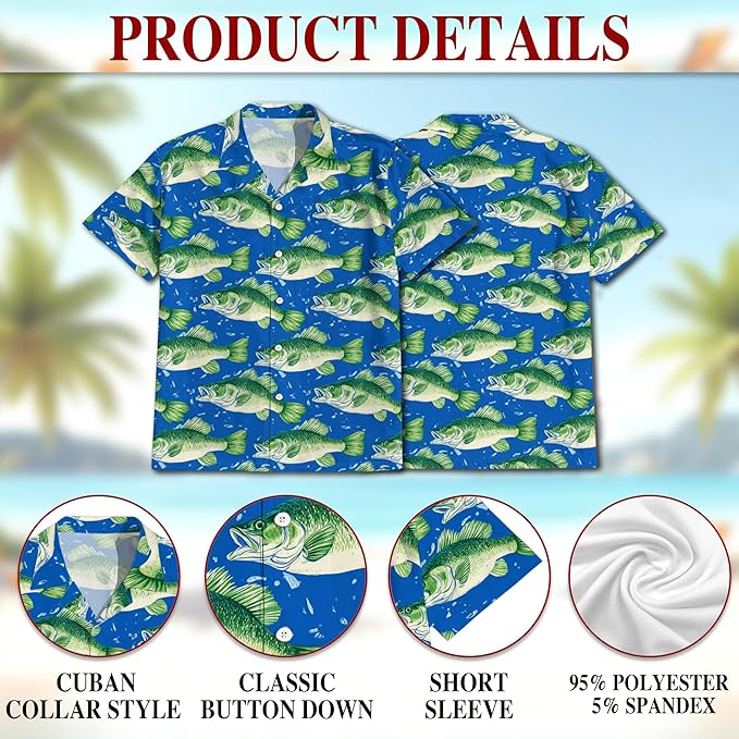Fishing Crappie Hawaiian Shirt for Men, Button Down Summer Beach Short Sleeve, Fishing Lover Gifts, Sizes S-5XL