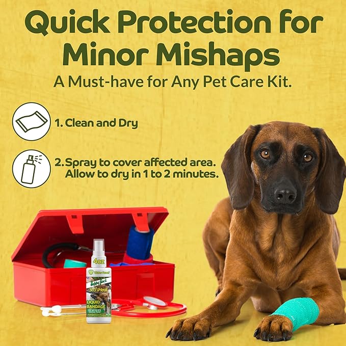 HAPPY JACK Seal 'N Heal Liquid Bandage for Dogs, Cats, Pets, Wound Care Spray (4 oz), Protects Against Minor Cuts, Burns, Waterproof Seal, Discourages Licking & Chewing, for Paws & Body, Made in USA