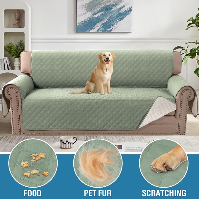 H.VERSAILTEX Sofa Cover Couch Cover for Dogs with Elastic Straps 100% Waterproof Furniture Protector for Pets Couch Cover for 3 Cushion Couch(Sofa, Pale Aqua)