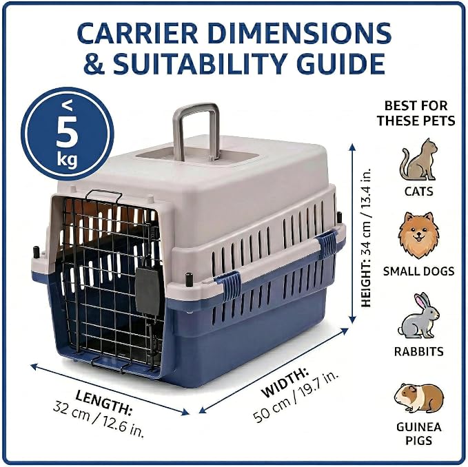 Hard-Sided Pet Carrier for Cats and Small Dogs, 20" Sturdy Travel Kennel with Secure Wire Door & 360° Ventilation, Portable Plastic Crate for Vet Visits & Car Travel (Blue/Grey)
