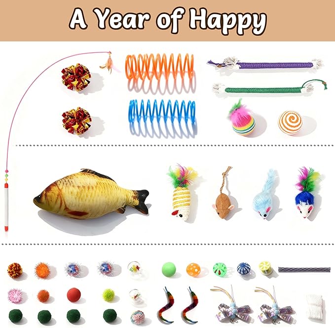 Cat Tunnel Bed with 40 Pcs Interactive Cat Toys, Cat Tube with Kitten Toys for Indoor Kittens, Collapsible Play Tunnel, White