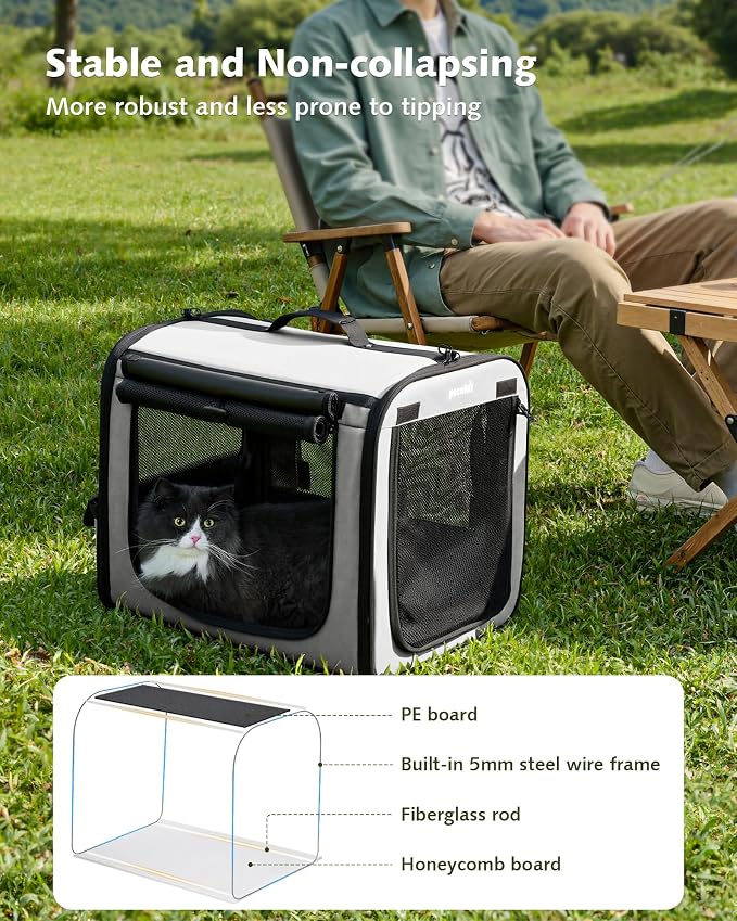 Dog Car Carrier Light Weight 19.7×16.9×14.8in, Foldable Dog Carrier, Gray | Easy to Assemble, Portable and Breathable Pet Carrier, Suitable for Indoor and Outdoor Use, Dog Travel Crate with Curtain