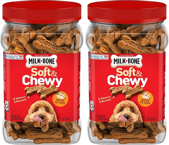 Milk-Bone Soft & Chewy Dog Treats, Made with Real Chicken, 25 Ounce Canister (Pack of 2)