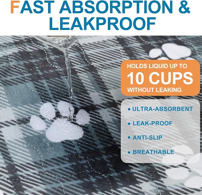 BEAUTYZOO 4 Pack Washable Pee Pads for Dogs,Reusable Puppy Pads 36x41 Plaid | Waterproof Super Absorbent,Non Slip and Leak-Proof Against Urine,Whelping Pads Mats for Puppy Potty Training,Playpen,Crate