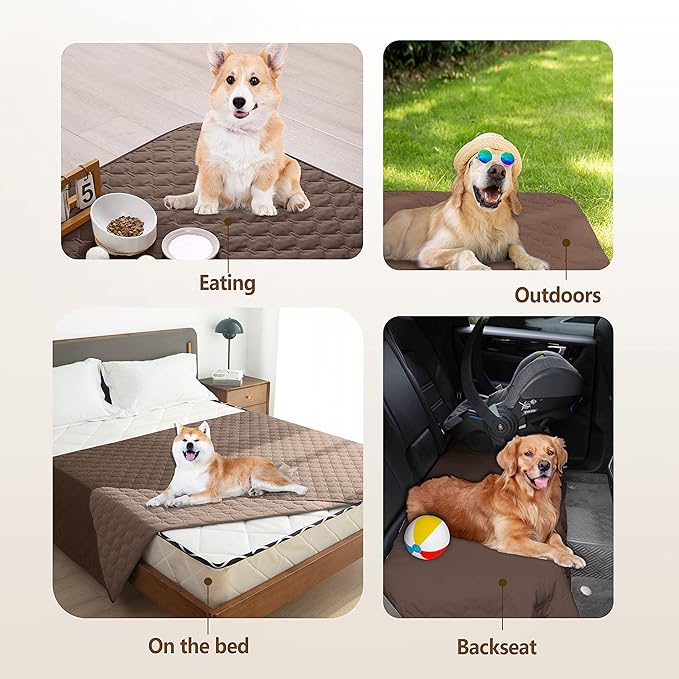 gogobunny Waterproof Dog Blankets for Large Dogs, Pet Bed Cover Breathable | Washable Pee Pads, Quilted Throw Blanket, Furniture Protector for Couch Sofa Bed Car, 82x82 Inch Dark/Light Chocolate