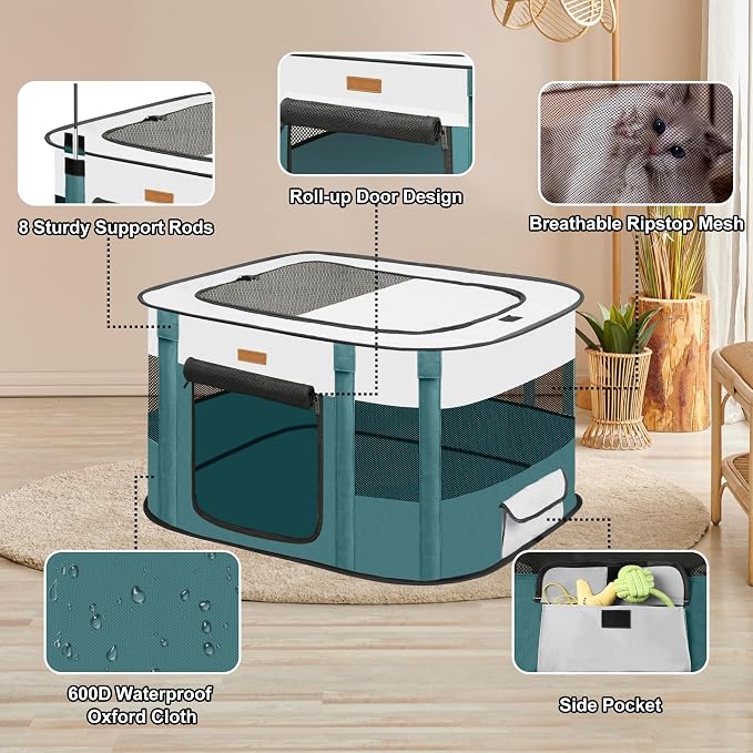 Dog Playpen - Foldable Cat Play Pens for Pubby,Kitten, Rabbit,Portable Pet Tent with Carring Bag for Indoor/Outdoor Travel Camping Blue X-Large