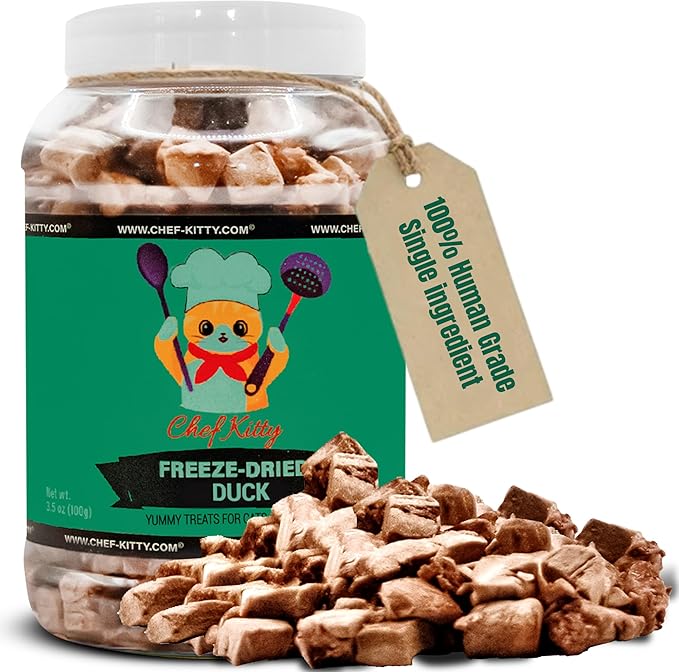 Duck Dog Treats | 100% Human Grade Freeze Dried Cat Treats, Single Ingredient | High Protein Cat & Dog Food Toppers | No Additives or Preservatives | Inspected & Tested in USA | 3.0 oz