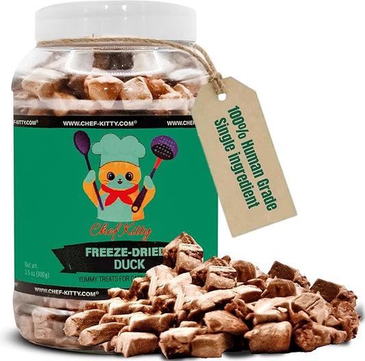 Duck Dog Treats | 100% Human Grade Freeze Dried Cat Treats, Single Ingredient | High Protein Cat & Dog Food Toppers | No Additives or Preservatives | Inspected & Tested in USA | 3.0 oz