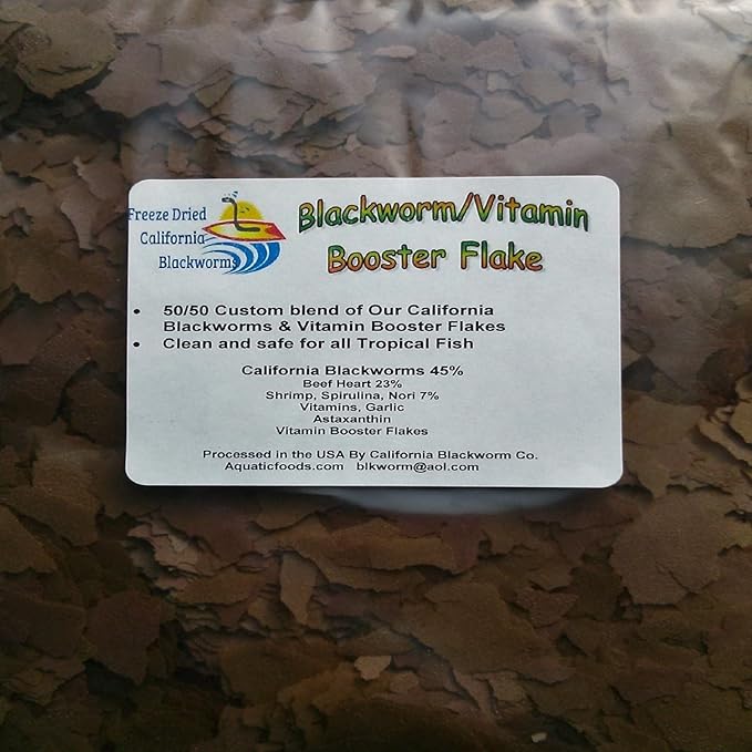 Aquatic Foods Inc. Flakes - 45% California Blackworm & Vitamin Flake Mix for Discus, Cichlids, Tetras, Guppies, Live Bearers, Pond Fish, All Community Tropical Fish Premium AF Flakes - 1/2-lb