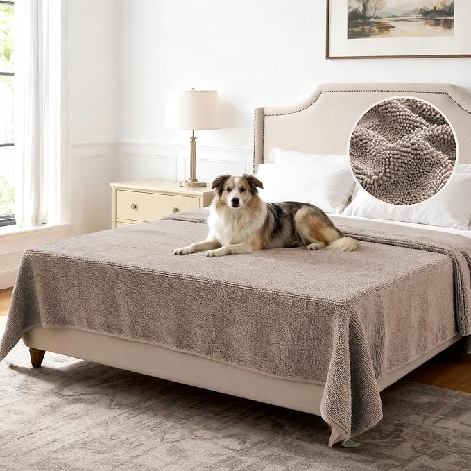 H.VERSAILTEX Non Slip Pet Couch Cover Chenille Dog Bed Protector Thick Soft Sofa Slipcover Pet Friendly Washable Couch Cushion Covers for Pets (68" x 82", Taupe)