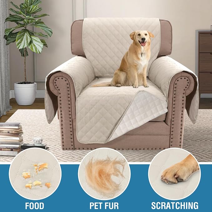 H.VERSAILTEX Chair Sofa Slipcover Sofa Cover 100% Waterproof Couch Cover Furniture Protector Cover with Elastic Straps for Pets Kids Children Dog Cat(Chair, Coconut Milk)