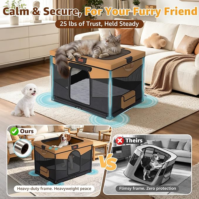 LOOBANI Foldable Dog Playpen with Washable Pee Pad, 32"x24"x22", Brown | Portable Pet Playpen for Small Dogs Cats Indoor Use, Sturdy Dog Crate with Premium Frame and 690D Oxford Waterproof Cover