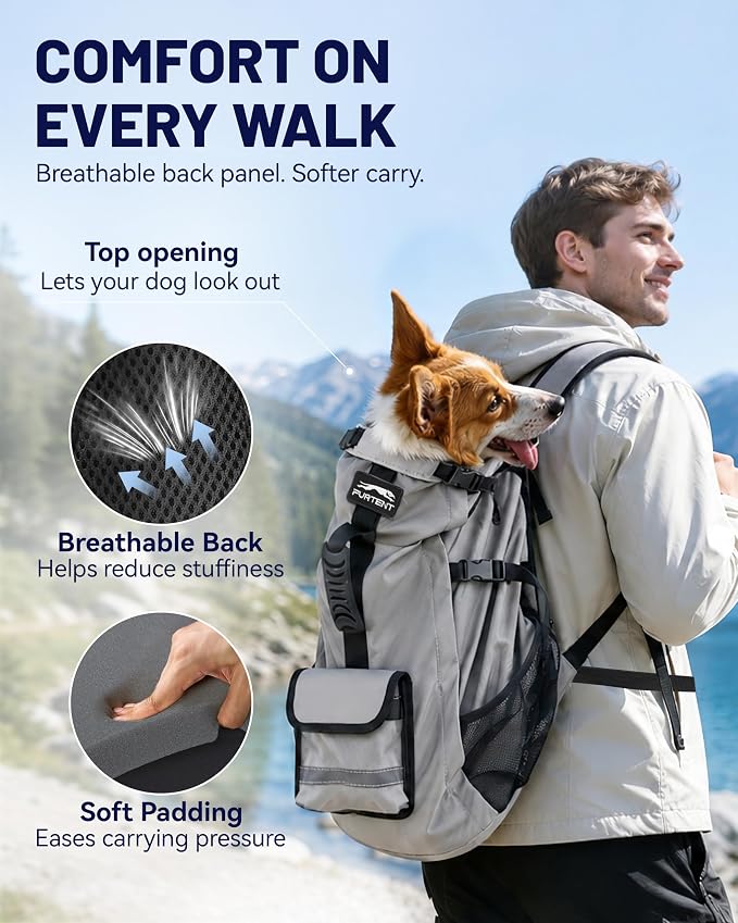 Dog Backpack Carrier for Small and Medium Dogs 4-Layer Safety Design (S) | Detachable Waist Bag with padded shoulder straps, breathable mesh and storage pockets for travel and hiking