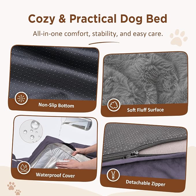 Comfort Expression Waterproof Orthopedic Dog Beds for Extra Large Dog | Supportive Egg Crate Foam Big Dog Bed with Removable Bolster, Dog Couch with Washable Cover & Non-Slip Bottom, 53x42Inch