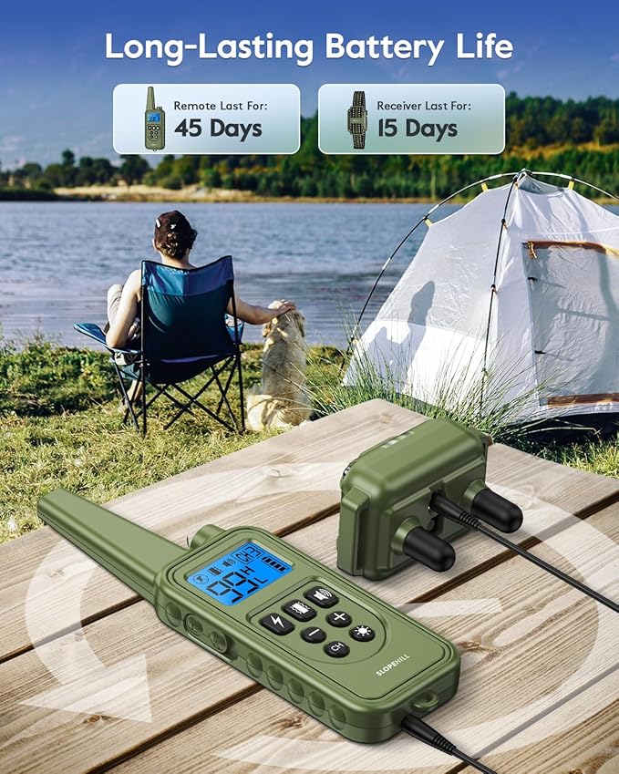SLOPEHILL Dog Training Collar with 4 Training Modes, 4200Ft Remote Electronic Dog Shock Collar, Electric Shock Collar for Small Medium Large Dogs,Dark Green