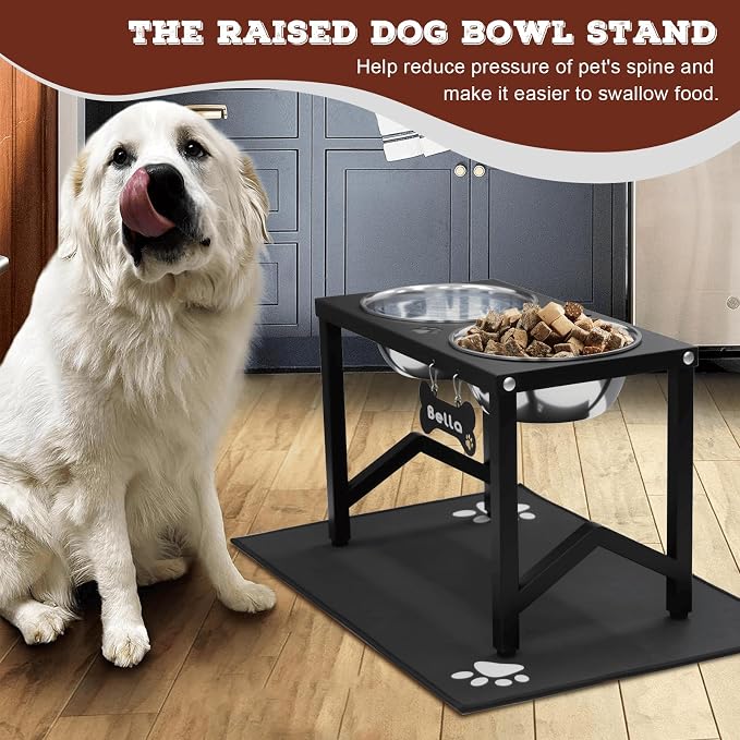 Elevated Dog Bowls, Metal Raised Dog Bowl Stand with 2 Thick 58oz Stainless Steel Food Bowls & Non-Slip Mat - 11.8" Tall for Medium/Large Breeds