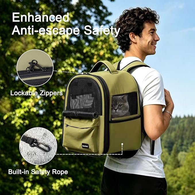 Cat Carrier Dog Backpack Carrier with Anti-Collapse Bottom (Olive Green) | Dog Carrier Mesh Backpack Breathable Pet Travel Bag with Sun Shade, Locking Zippers, Ergonomic Support for Hiking, Vet, Car