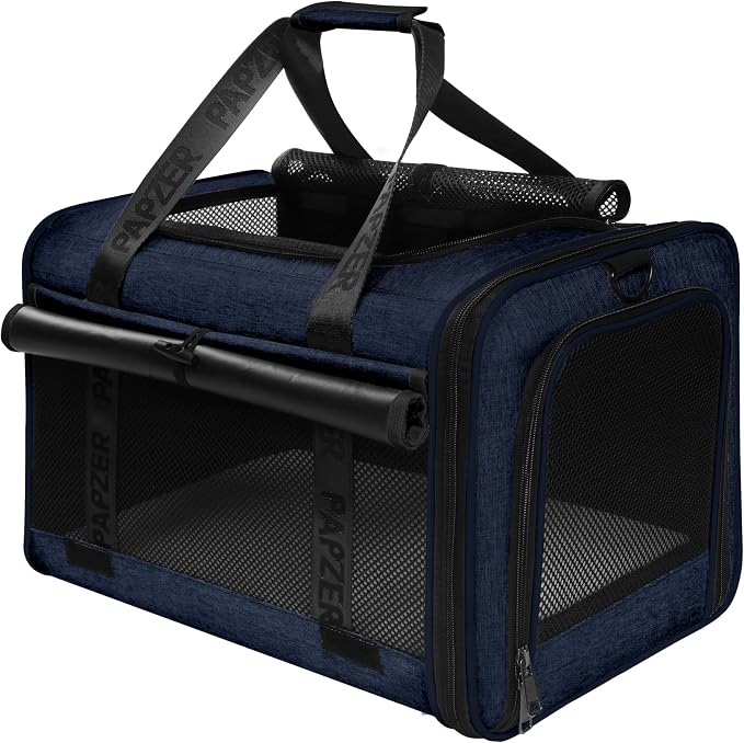 Cat Carrier for Travel, Soft-Sided, Top Loading, Privacy Curtain, to 20 lbs | Medium Pet Carry Bag Nervous Cat, Vet Visits Car Transport, Luggage Sleeve Suitcase Attachable Small Puppy Crate Kennel Navy