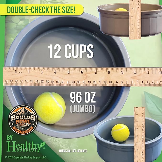 Pet Crock Bowl - 2 Pack – Thick Durable Plastic (Green, 96oz Jumbo) Non-Tip Food & Water Dish for Dogs, Cats - Indoor/Outdoor - Chew Resistant, Easy Clean BouldrBowl from Healthy Surplus®
