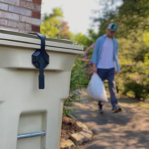 Blazer Brand Strong Strap Lid Lock for 32–96 Gallon Garbage Cans (1 Starter Kit) Long Lasting, No Tools Required, Stretch to Latch, Mitigate Pests, Wind, Overflow, and Spillage