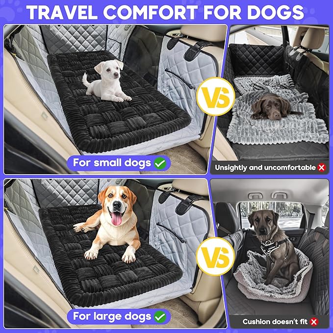 Dog Car Bed Mat Non-Slip Backseat Extender Dog Bed 56" x28.7" Black | Travel Bed for Dogs，Chew-Resistant, Easy Clean & Scratch-Proof, Comfort Design, Fits Trucks/Sedans/SUVs
