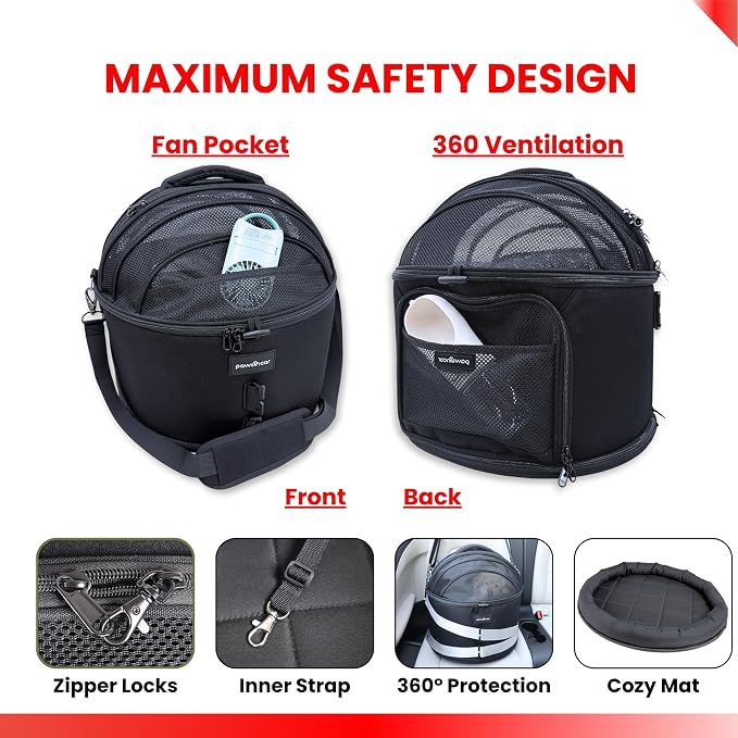 Crash-Tested Small Dog Car Seat | CPS Certified Crash Protection | 3-in-1 Portable Dog Car Seat, Indoor Enclosed Cat Bed & Round Pet Carrier | 5 Star Crash-Tested & Rated for Safe Car Travel.