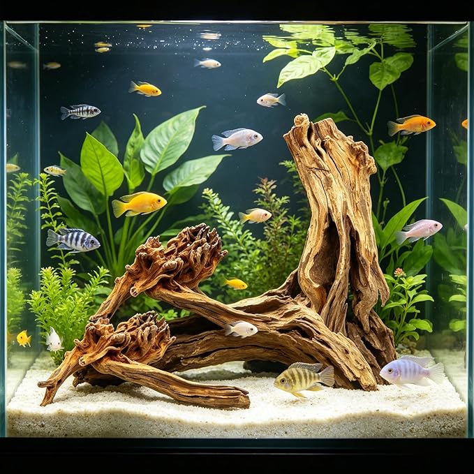 3 PCS Large Natural Aquarium Driftwood 10-12", Aquarium Drift Wood for Fish Tank Decoration, Assorted Size Mopani Wood Twisted Branches Trunk Decor for Freshwater, Reptile Terrarium