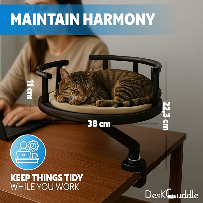Cat Bed with Memory Foam Cushion Eco-Friendly Wood, Washable Non-Slip Covers – Keeps Your Pet Close While You Work – Modern Cat Furniture