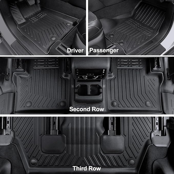 Floor Mats for 2021-2025 2026 Jeep Grand Cherokee L (6-Seater w/o 2nd Row Center Armrest Only), TPE All Weather Protection Durable Trunk Cargo Mat for Jeep Grand Cherokee L Accessories